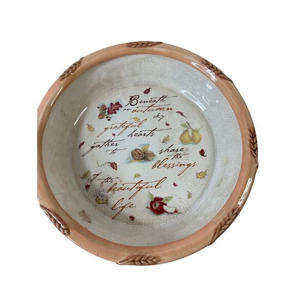 THANKSGIVING Autumn Settings Pie Plate by RUSS Berrie Co hand-painted Deep Dish - Picture 1 of 8